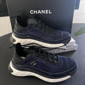 CHANEL Suede Calfskin Sneakers Navy Blue 24C  Size 38